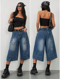 Bermuda Denim Cargo “Street Icon” con Cintura Borchiata