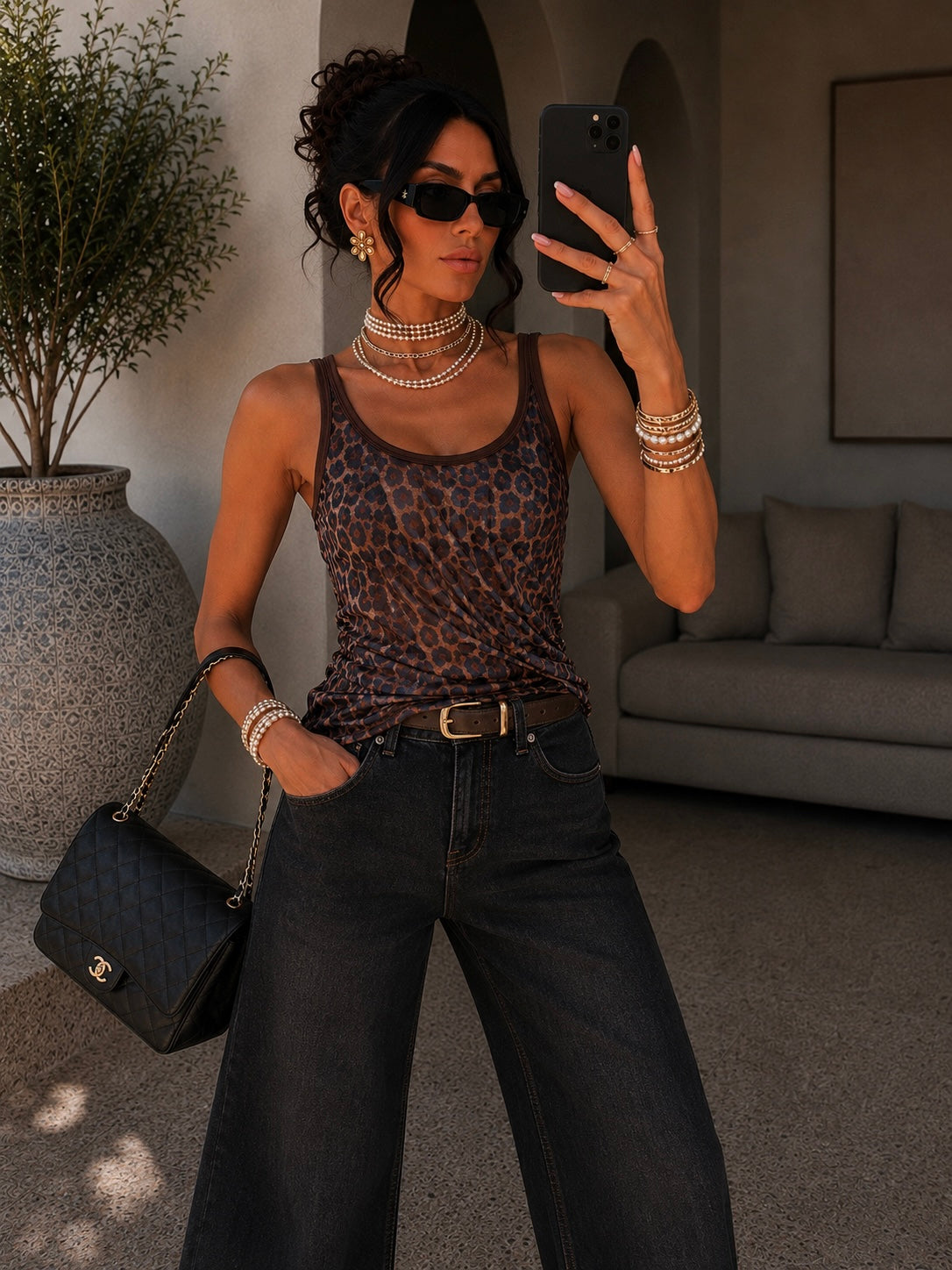 Canotta animalier mesh leopardata