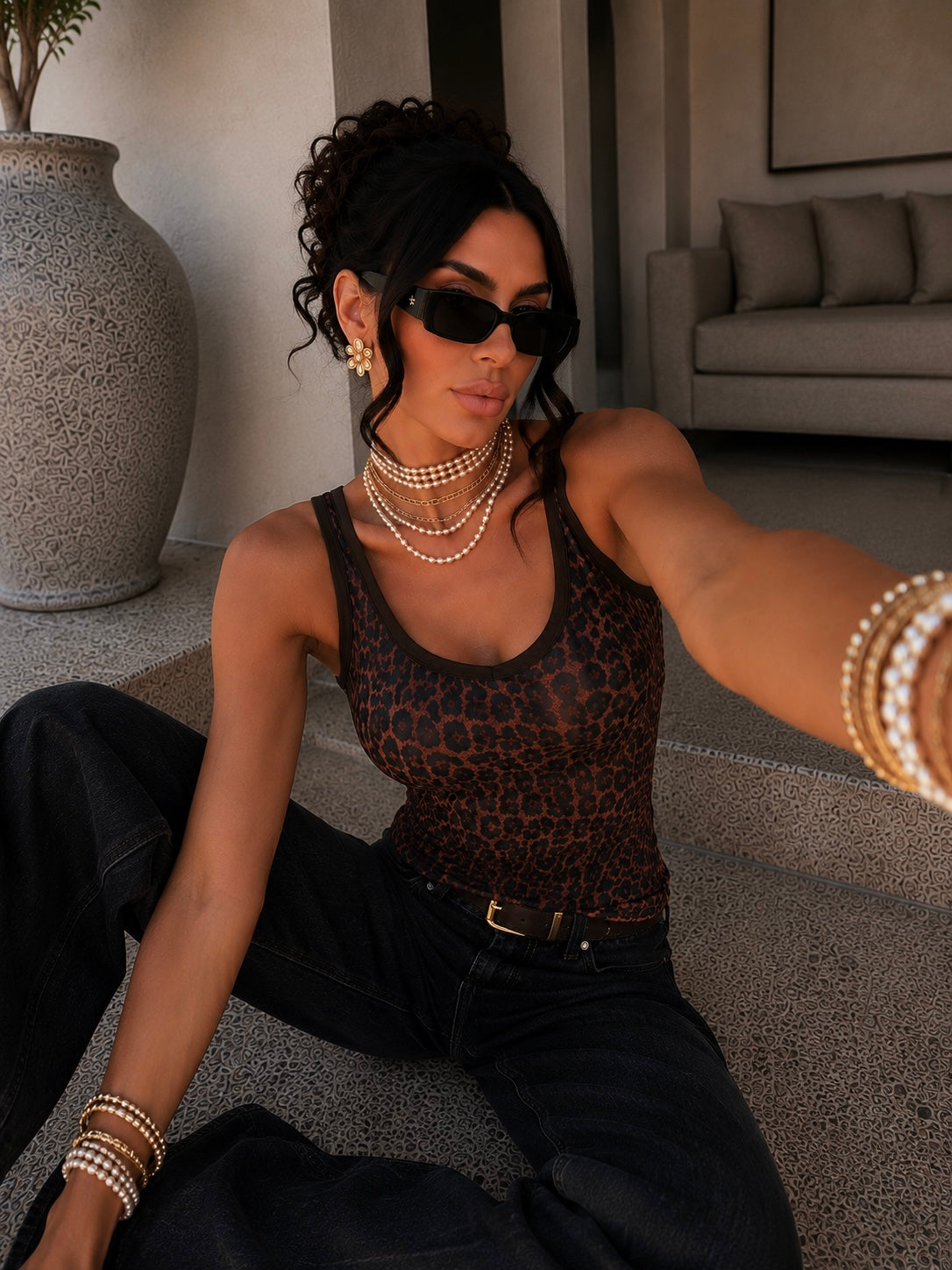 Canotta animalier mesh leopardata