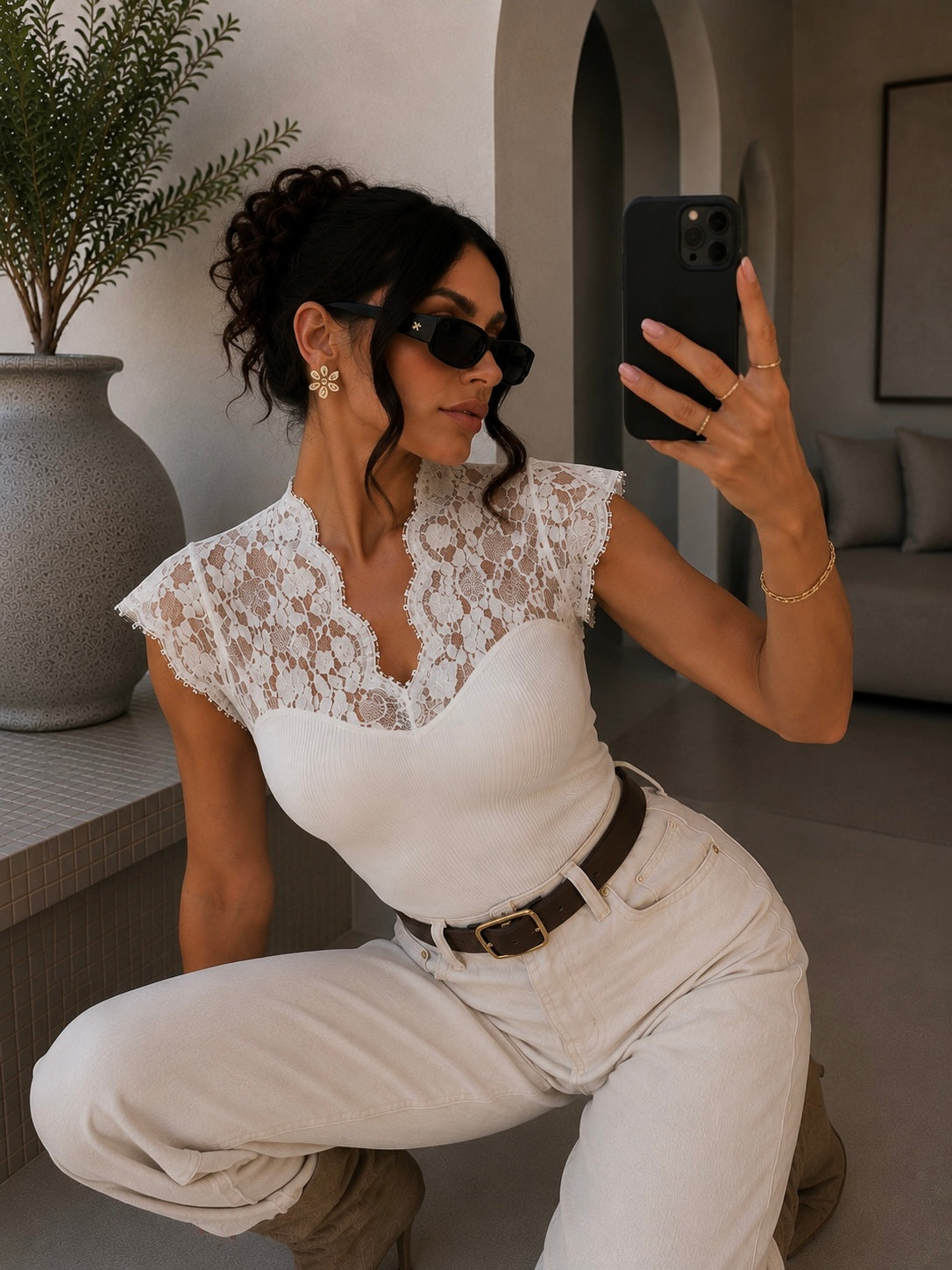 Top Elegance pizzo scollo a V