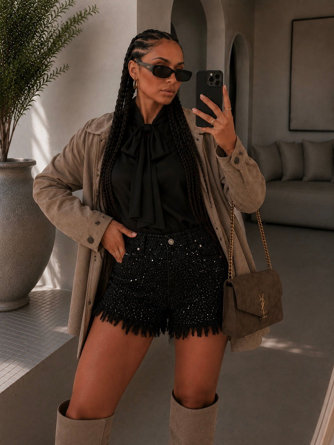 Short nero con brillantini