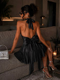 Abito satin con fiocco sul retro
