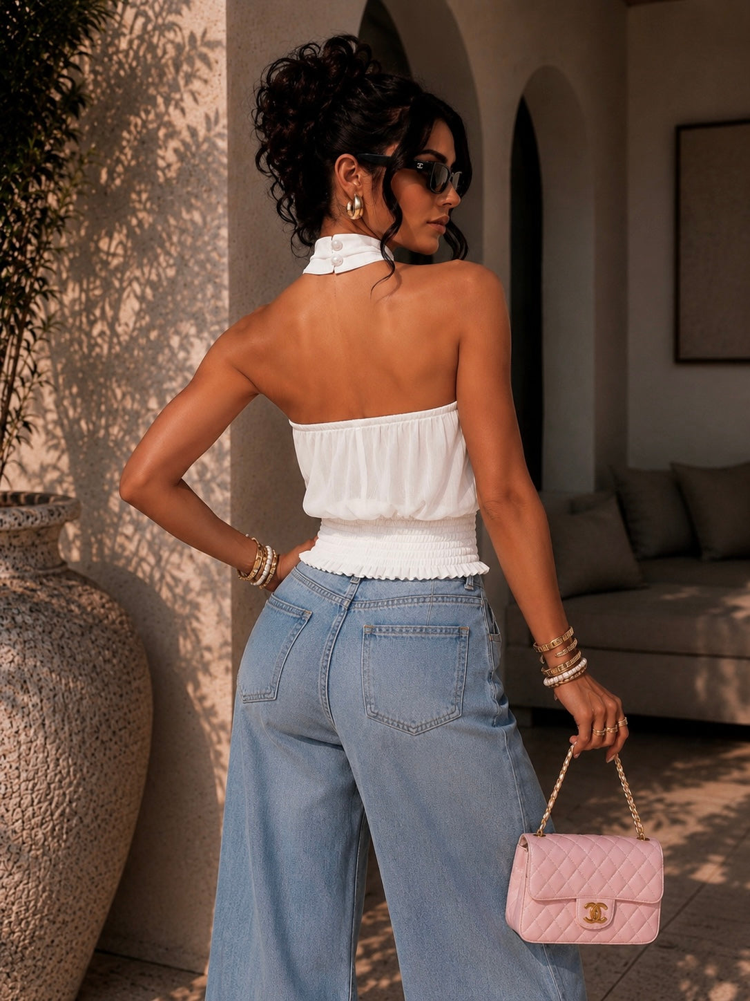 Top halter donna effetto chiffon