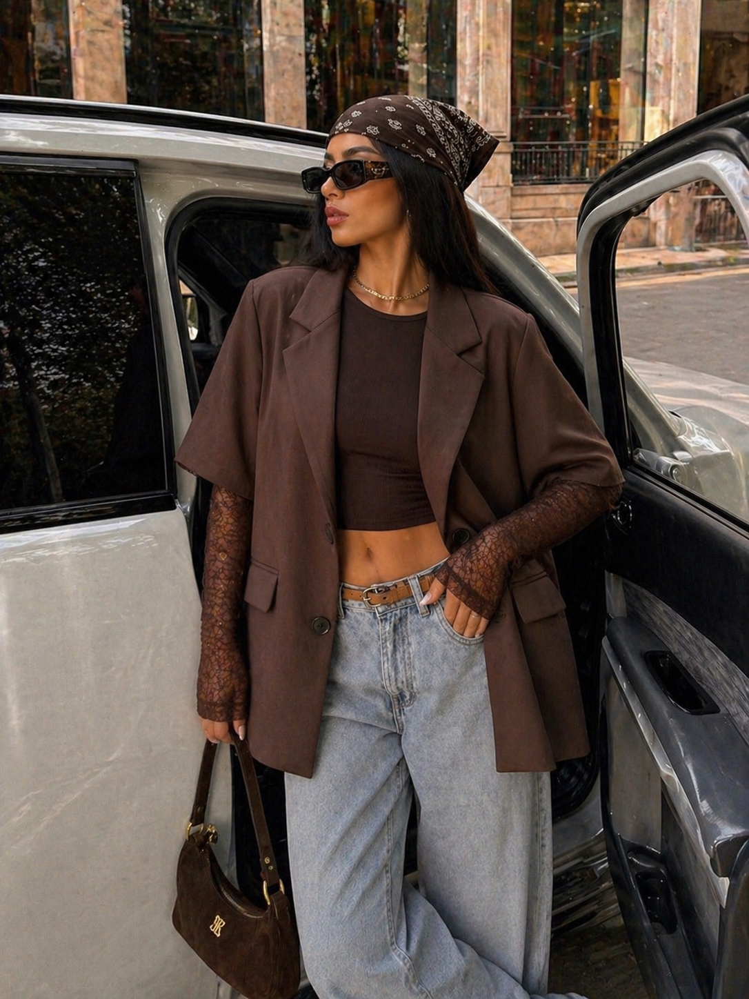 Blazer oversize con maniche in pizzo