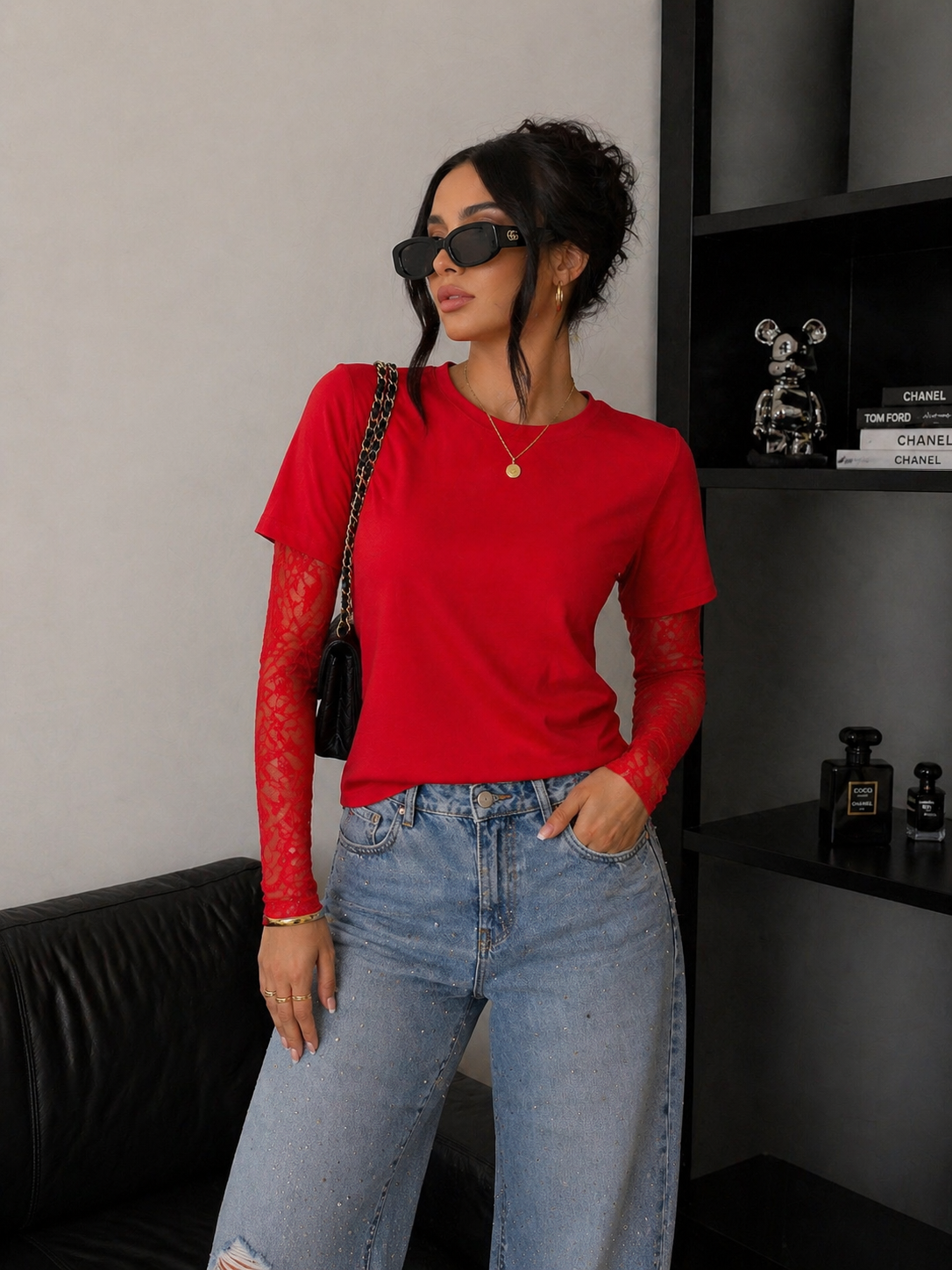Maglia con maniche in pizzo