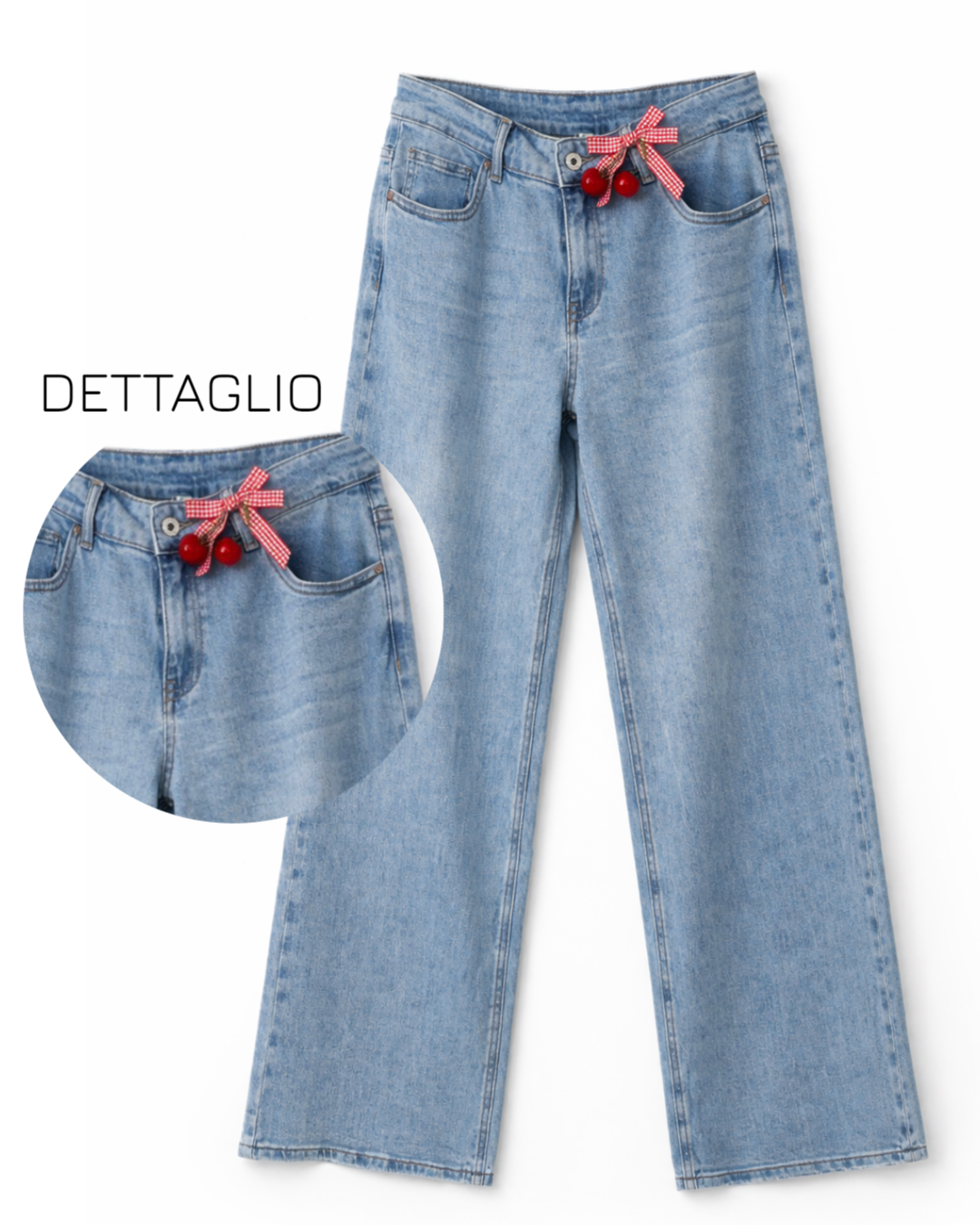 Jeans Wide Leg Cherry Detail
