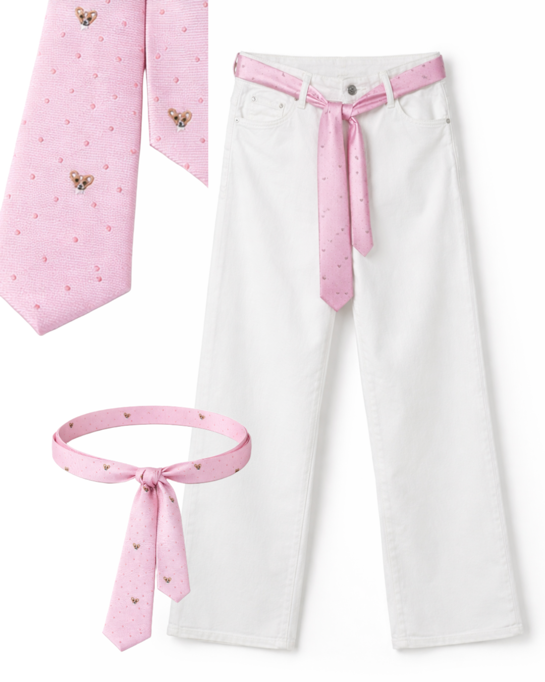 Jeans Wide Leg White con Cintura Dog Pink