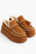 Mocassino Invernale con Zeppa ricamato choco