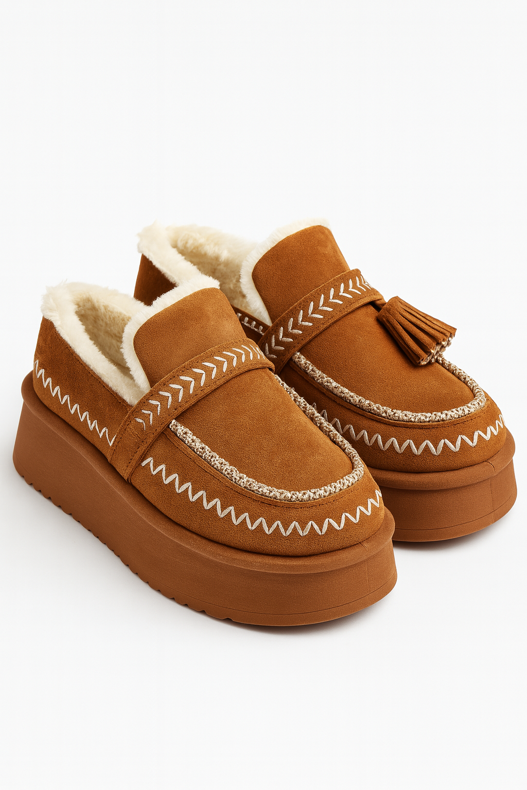 Mocassino Invernale con Zeppa ricamato choco