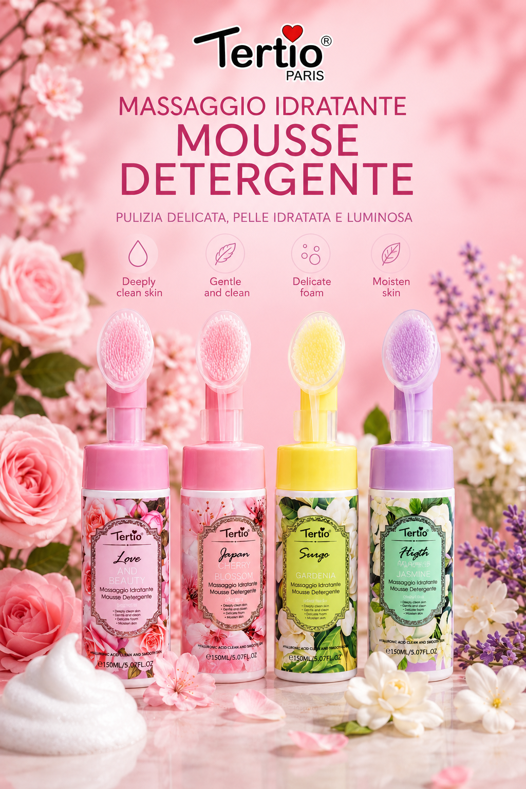 Japan Cherry Blossom – Mousse Detergente Idratante con Spazzola Soft Touch