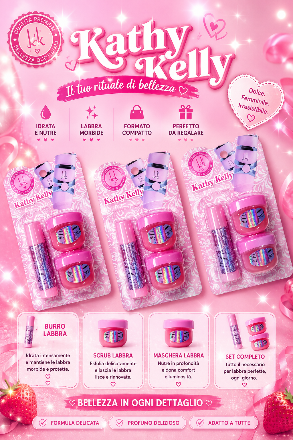 Kathy Kelly Lip Care Set- Kit completo per labbra morbide, luminose e sempre perfette
