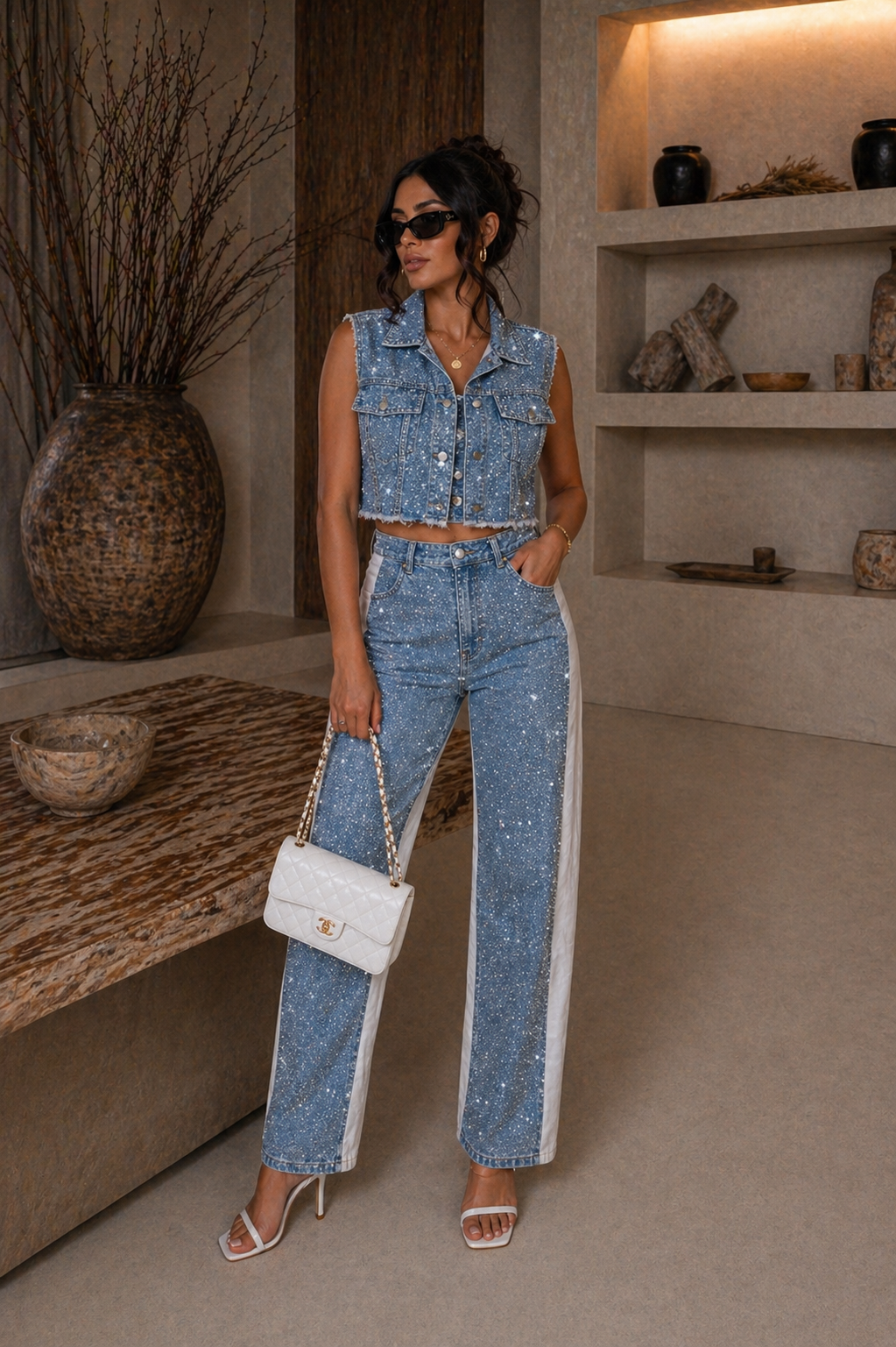 Completo denim con brillantini