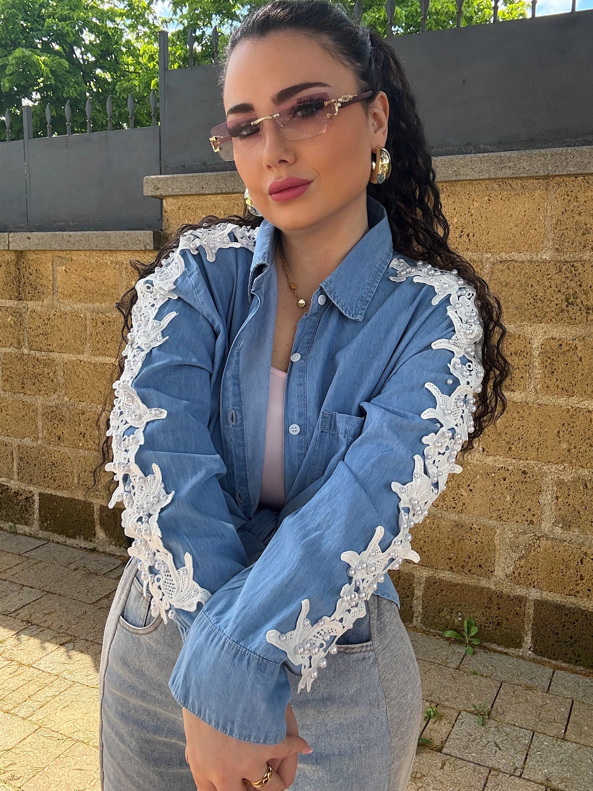 Camicia in denim con perle