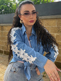 Camicia in denim con perle