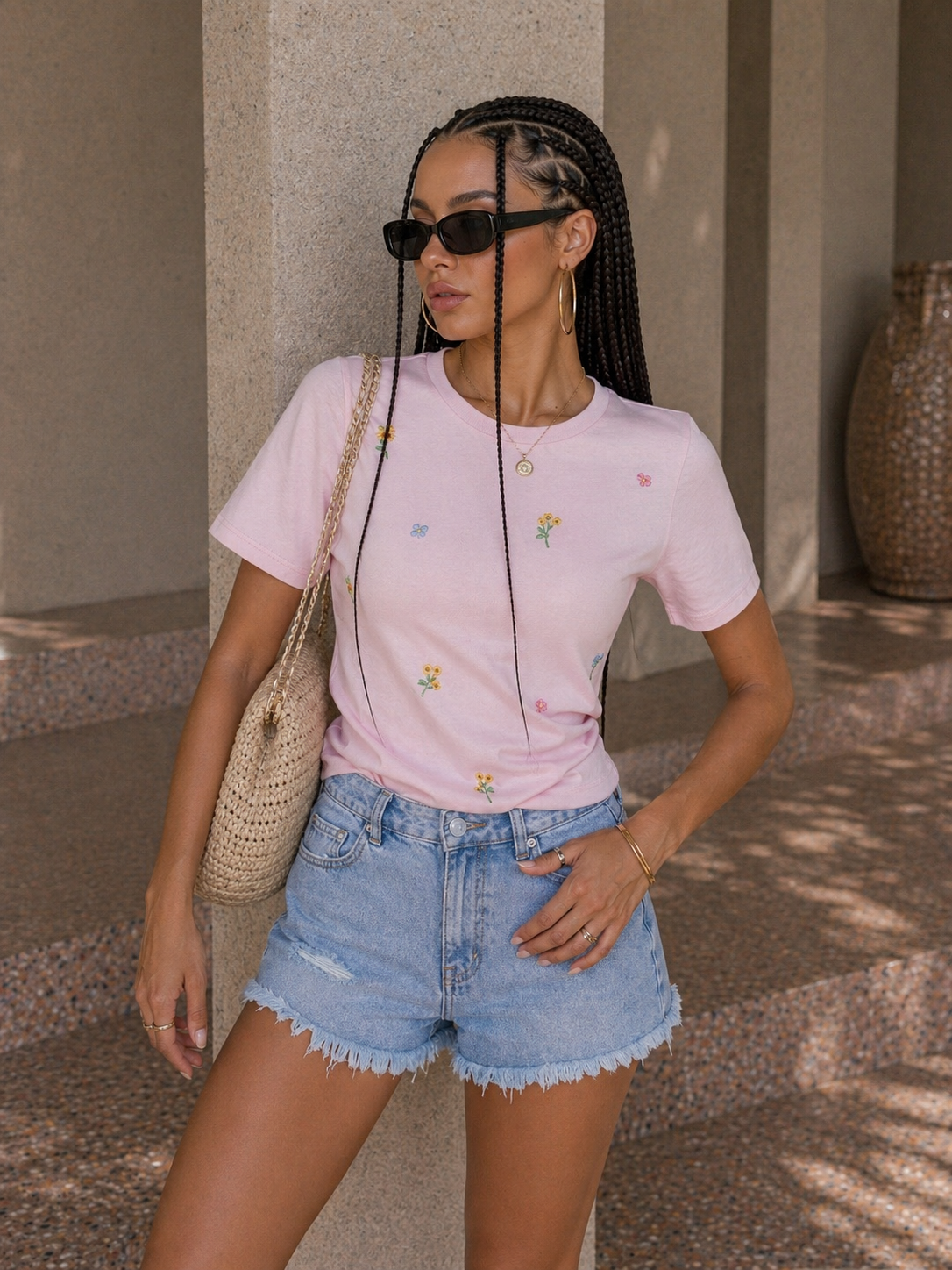 T-shirt con margherite ricamate