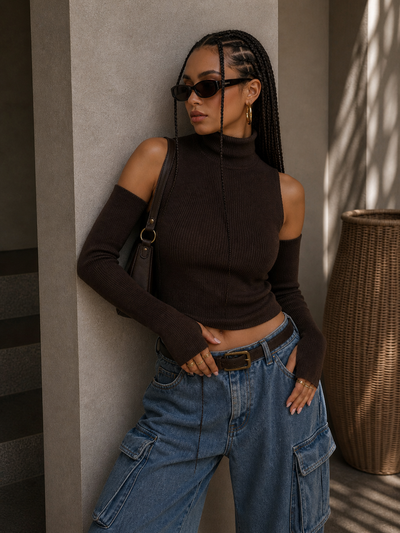 Top a Collo Alto con Manicotti Coordinati