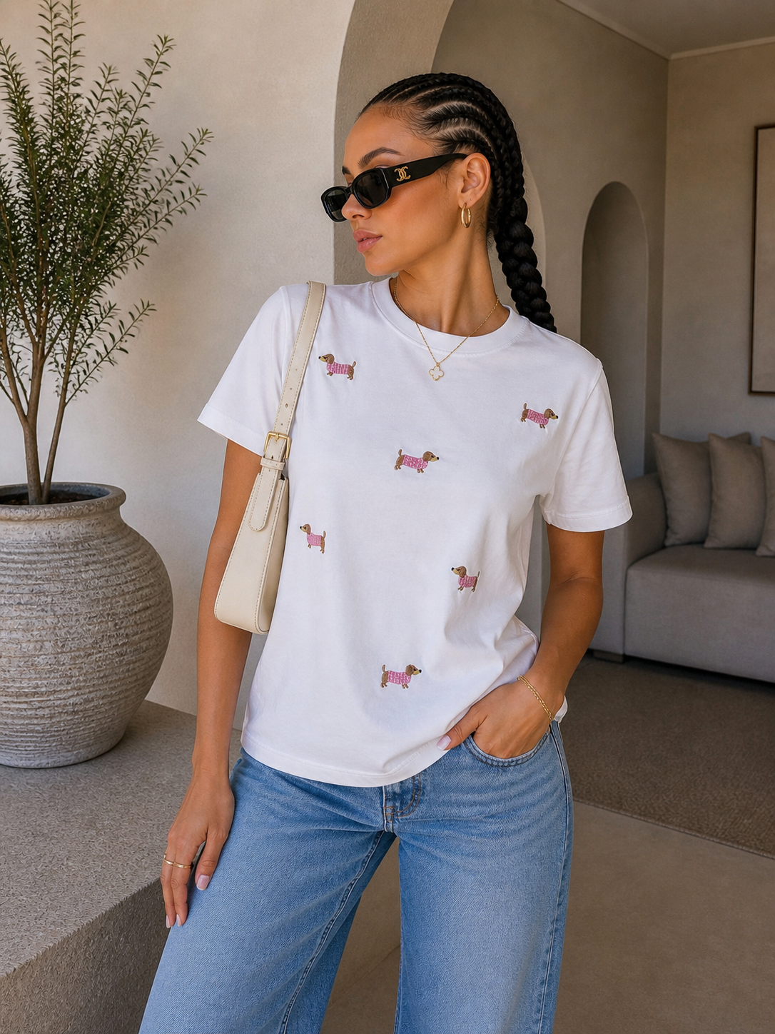 T-shirt Doggy Chic Ricamo Mini