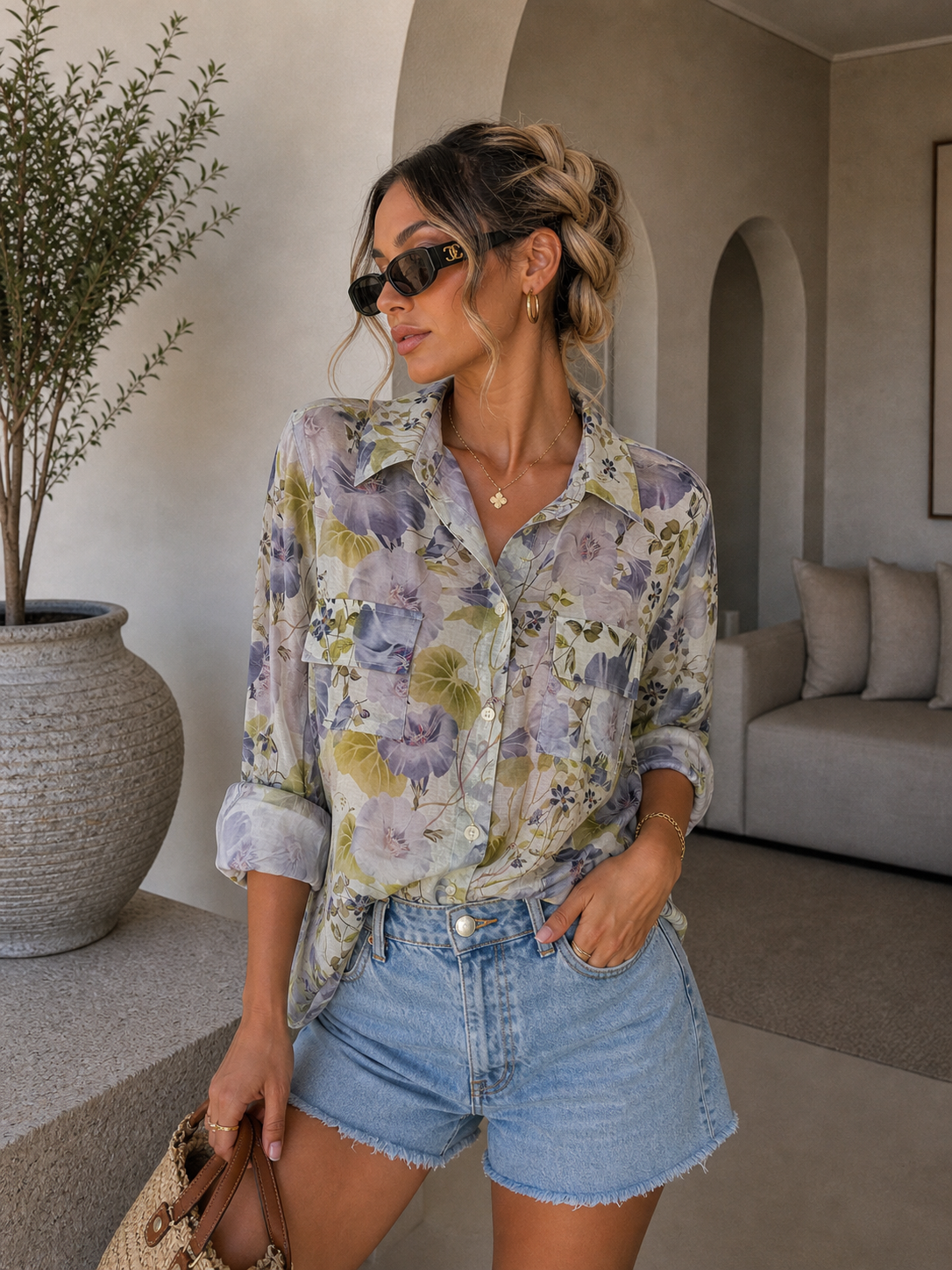 Camicia floreale in velo