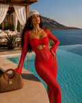 Bikini tre pezzi rosso in velo