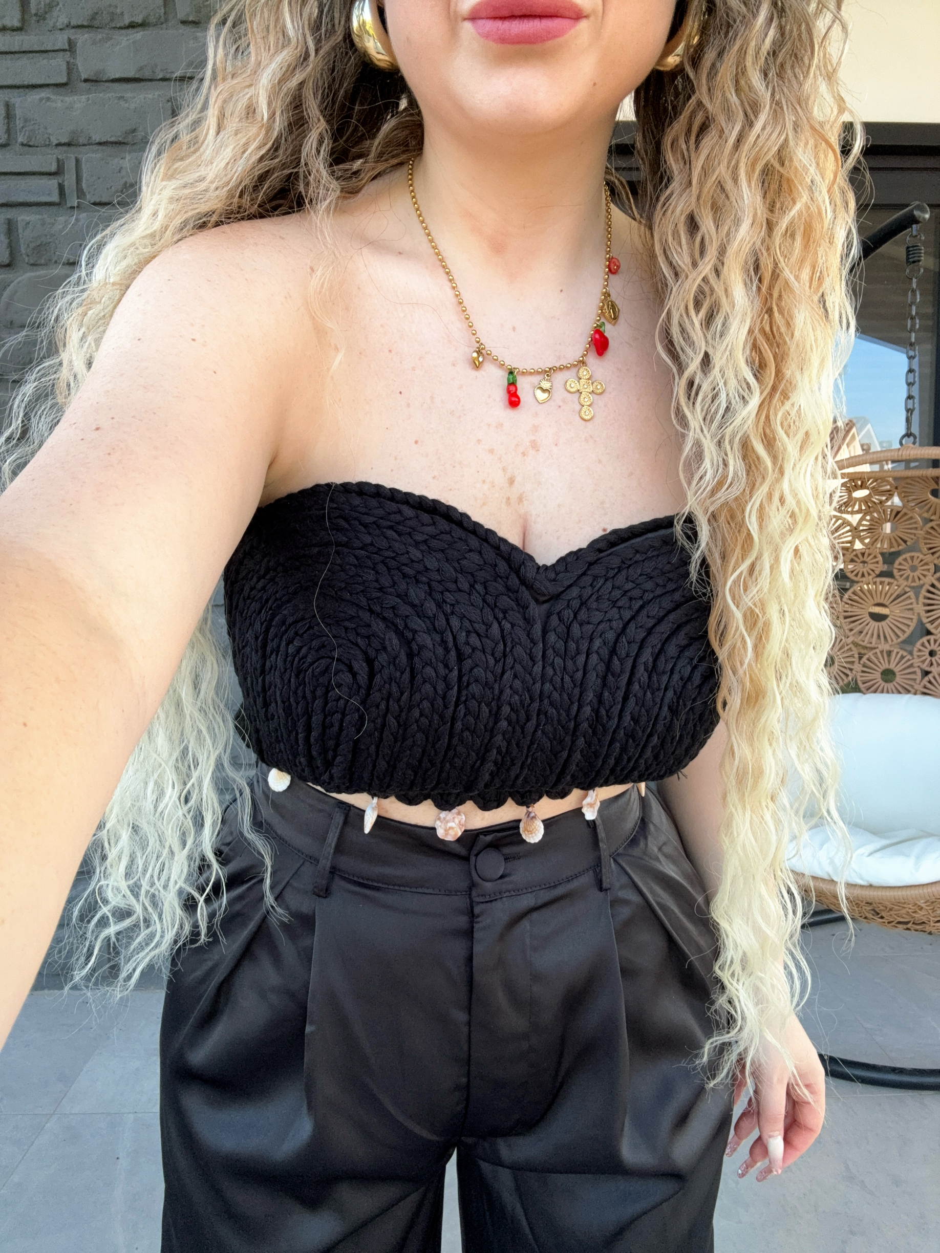 Completo top e pantalone cipria con conchiglie