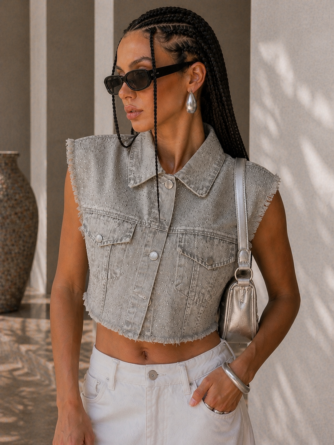 Gilet Denim Strass Glow