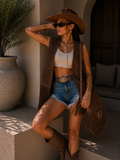 Gilet Boho in Suede con Frange e Crochet