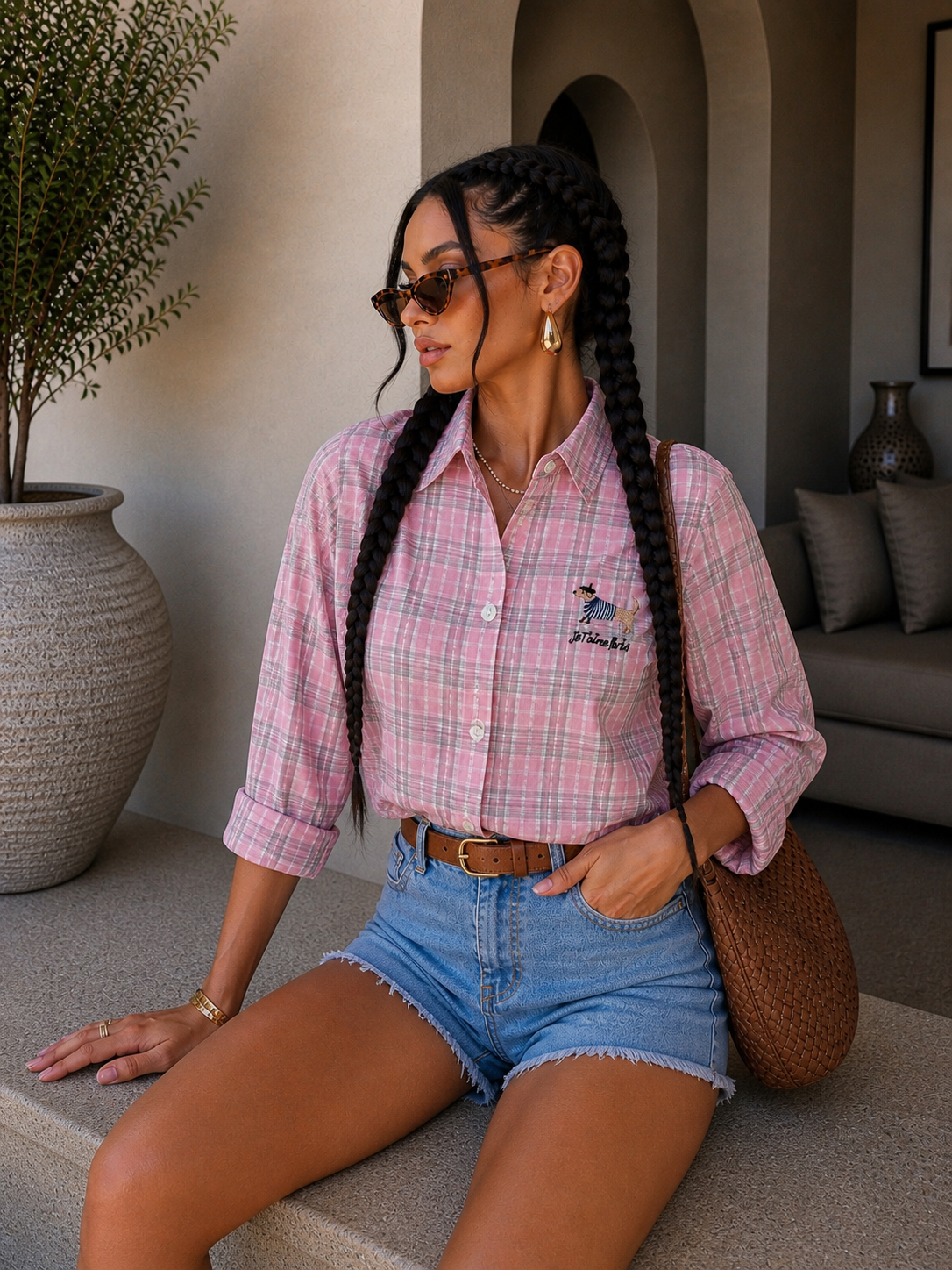 Camicia a quadri con bassotto
