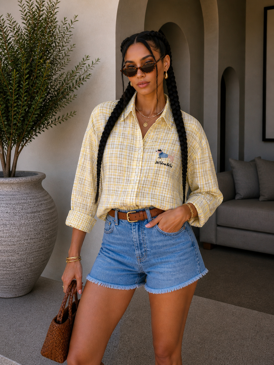 Camicia a quadri con bassotto