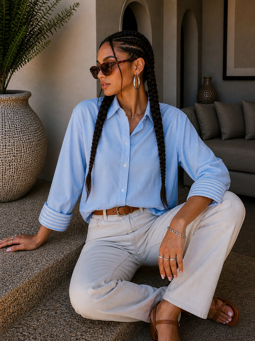 Camicia con collo e polsino a righe
