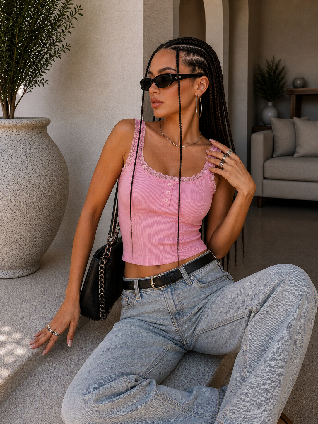 Top Lace Basic con bottoncini