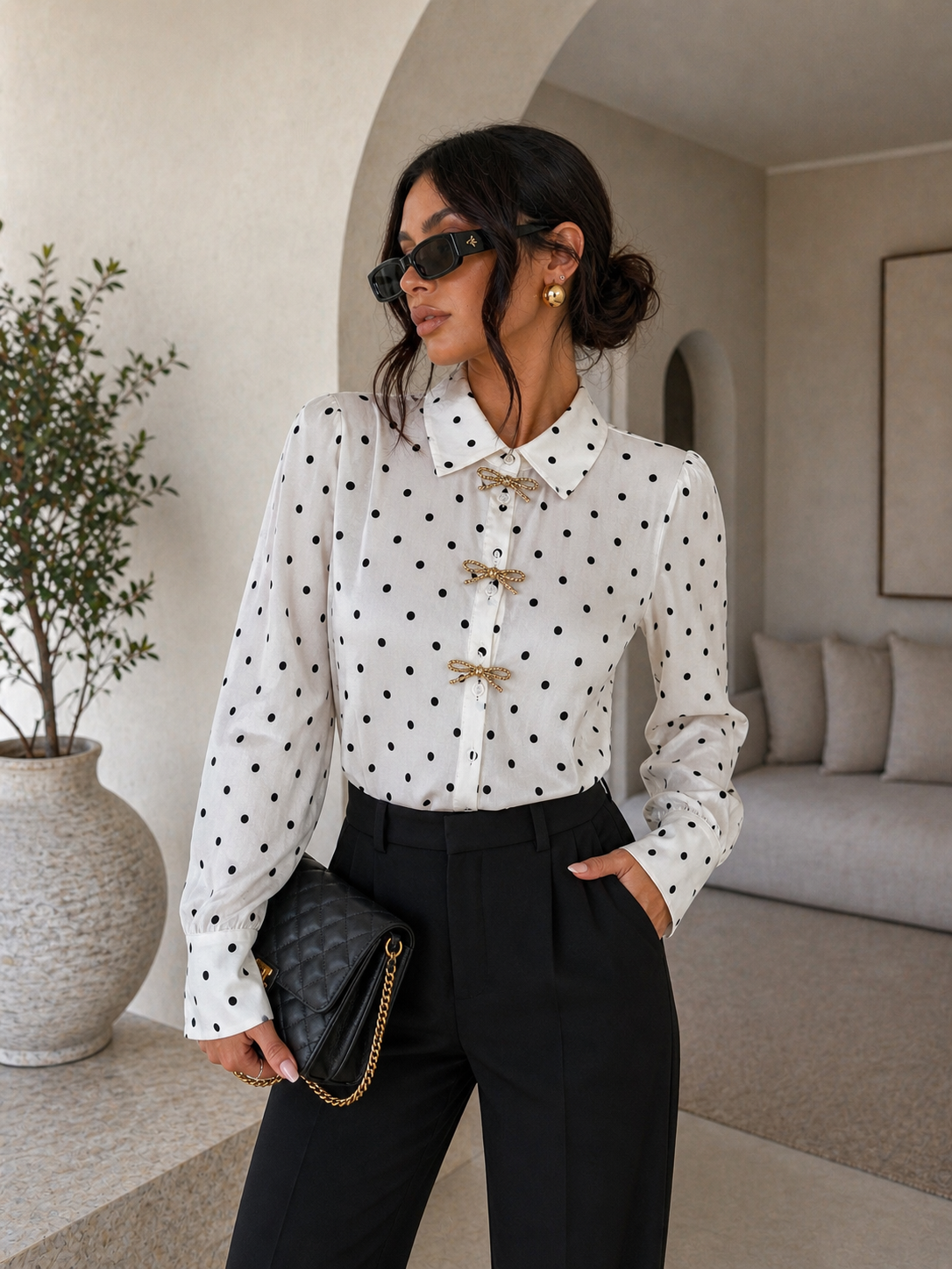 Camicia a Pois con Fiocchi Gioiello