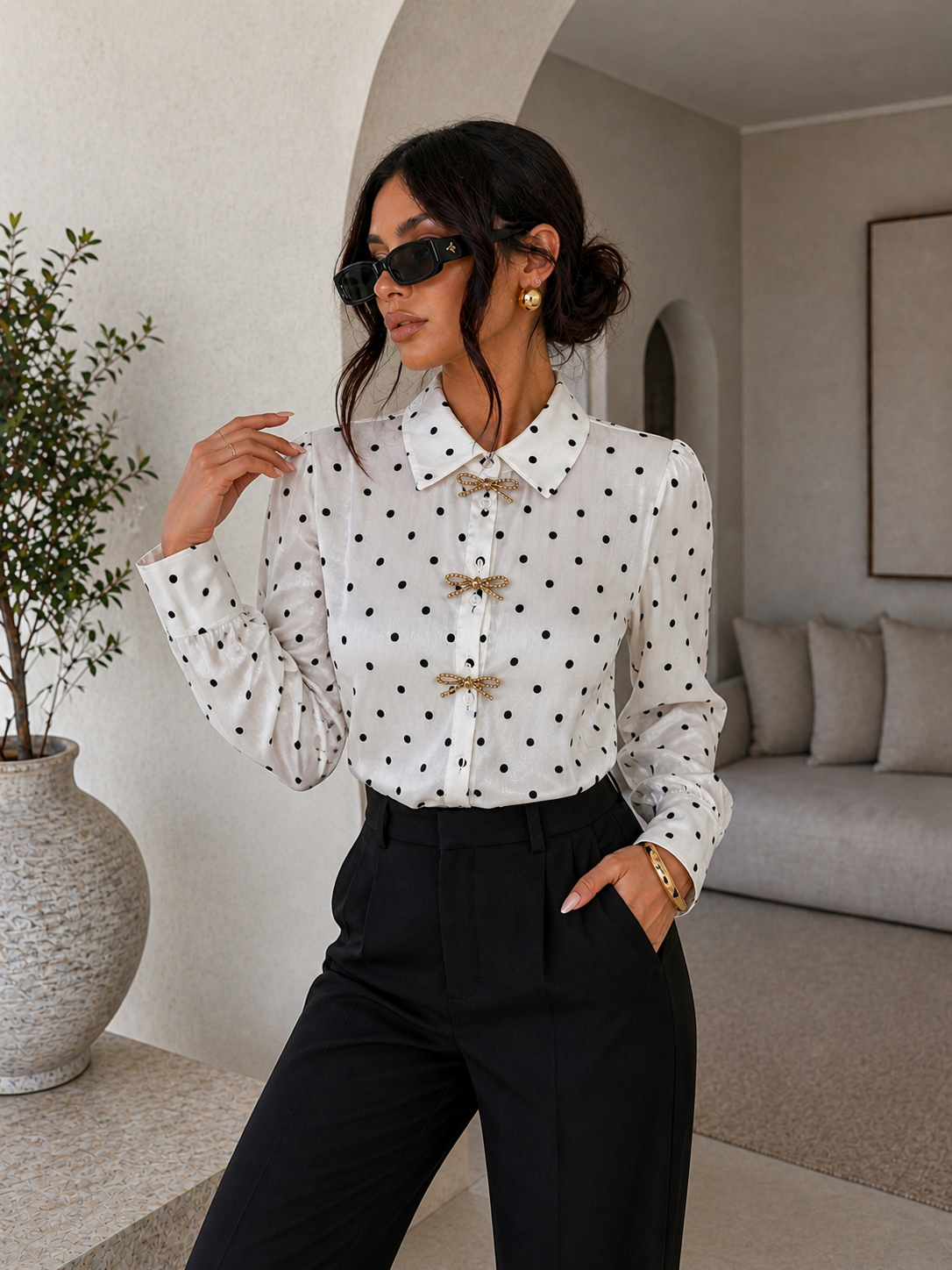 Camicia a Pois con Fiocchi Gioiello