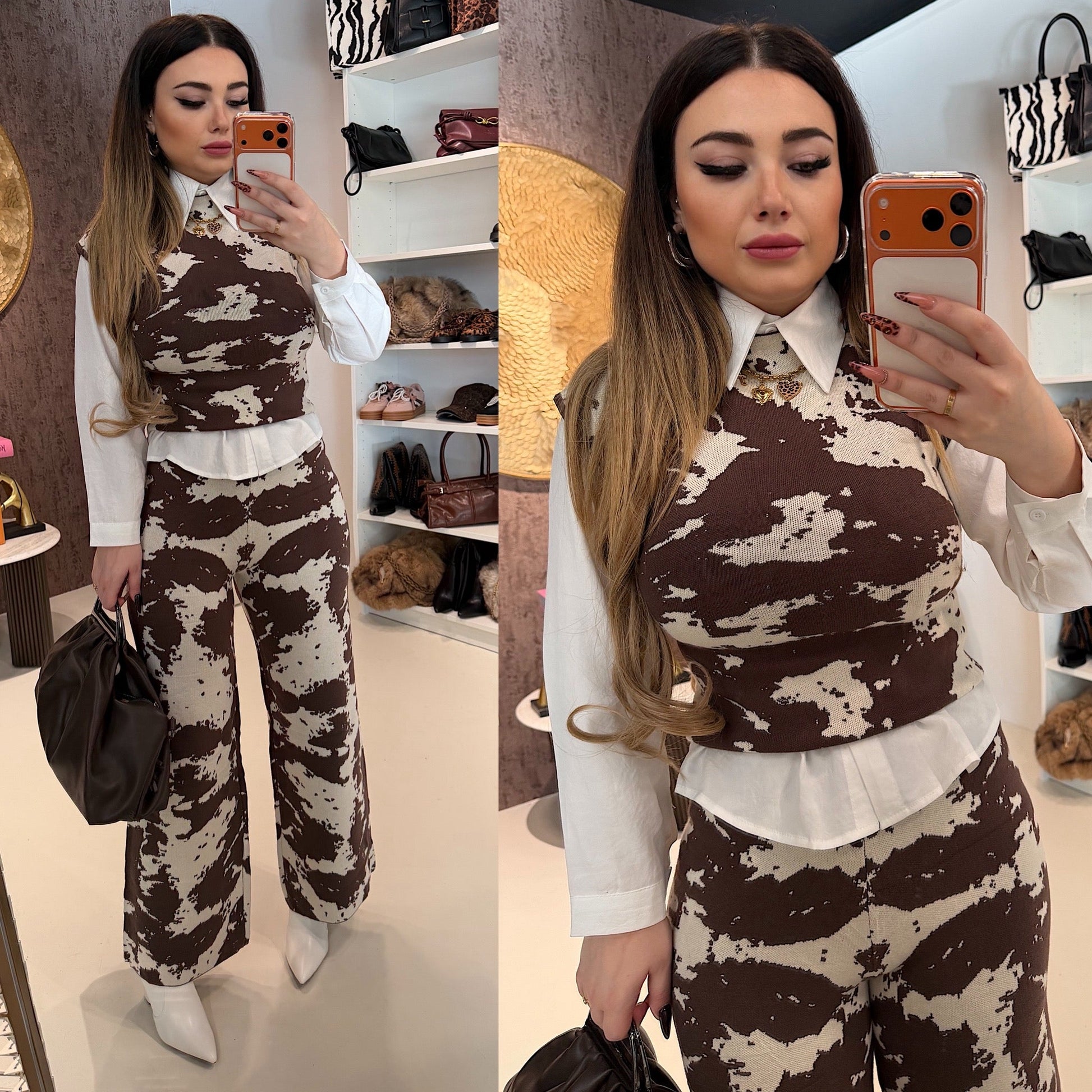 Completo top e pantalone cow print
