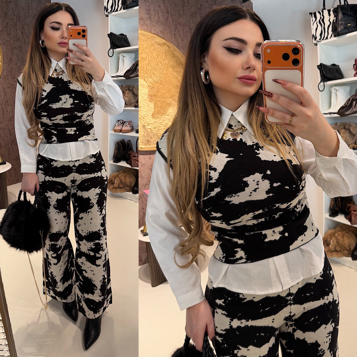 Completo top e pantalone cow print