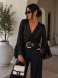 Blusa Nera Elegante con Maniche a Rouches