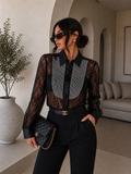 Camicia in Pizzo Nero con Inserto Gioiello