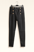 Pantalone in ecopelle con bottoni oro