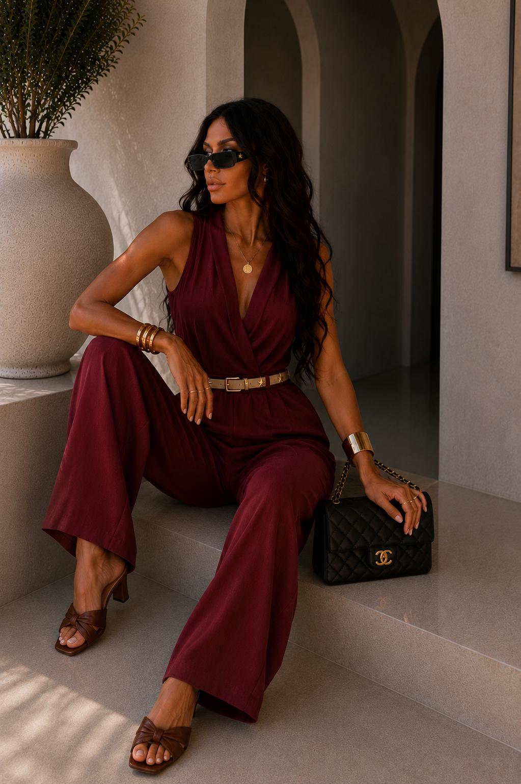 Tuta elasticizzata con pantalone a palazzo