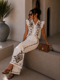 Completo Camicia pantaloni con ricami bianca