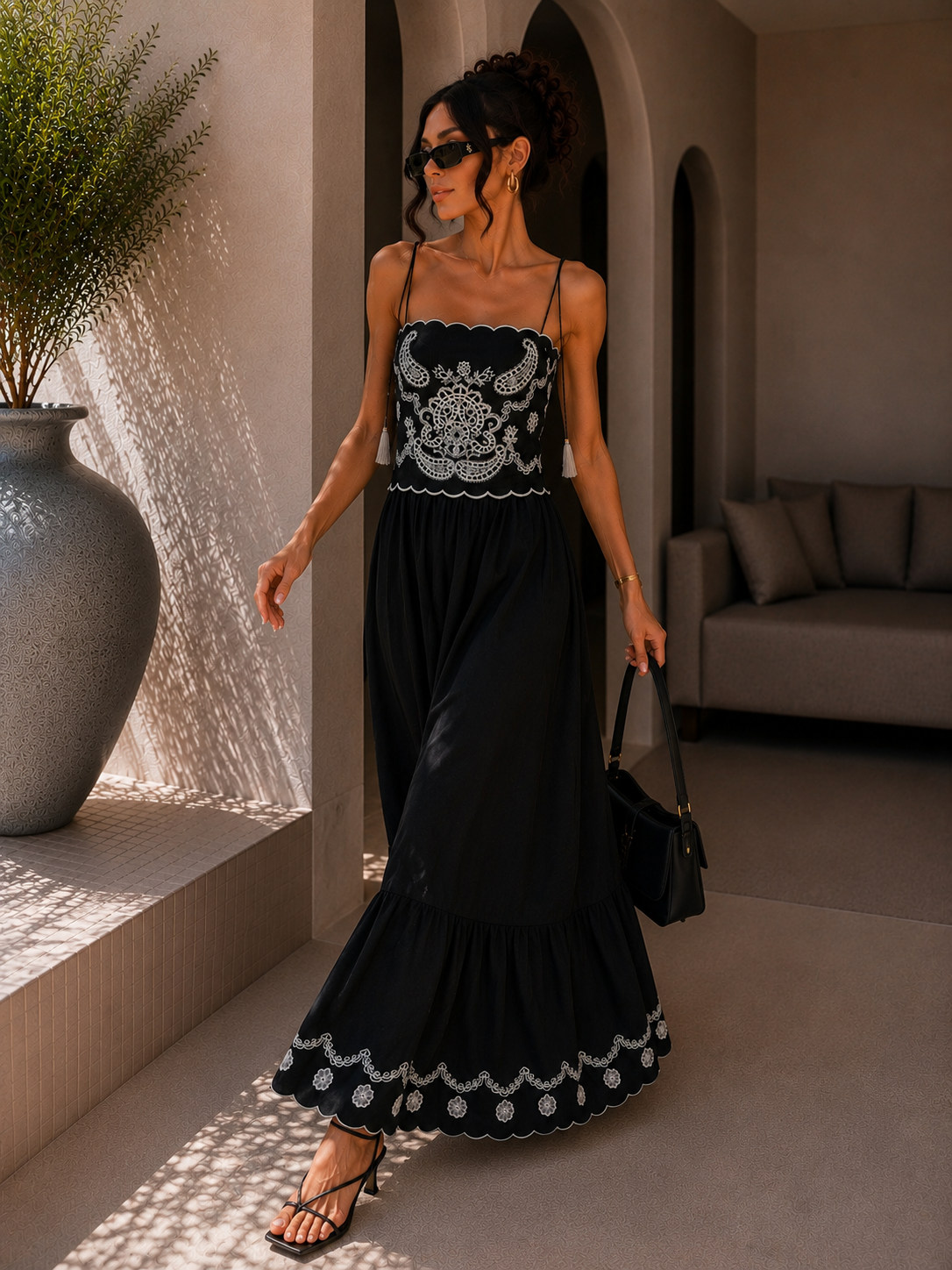 Abito lungo boho chic ricamato
