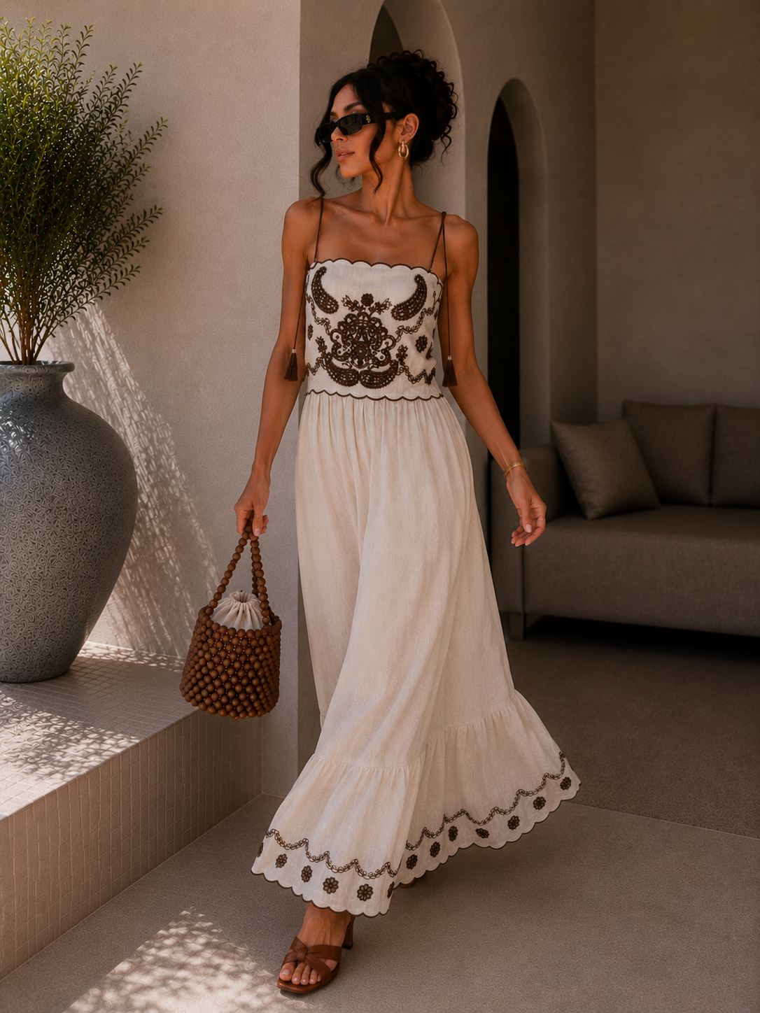 Abito lungo boho chic ricamato