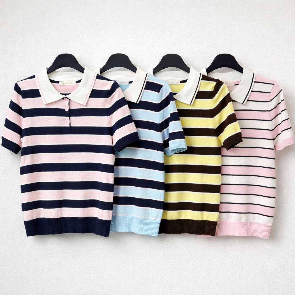 Polo in Maglia a Righe con colletto vari colori