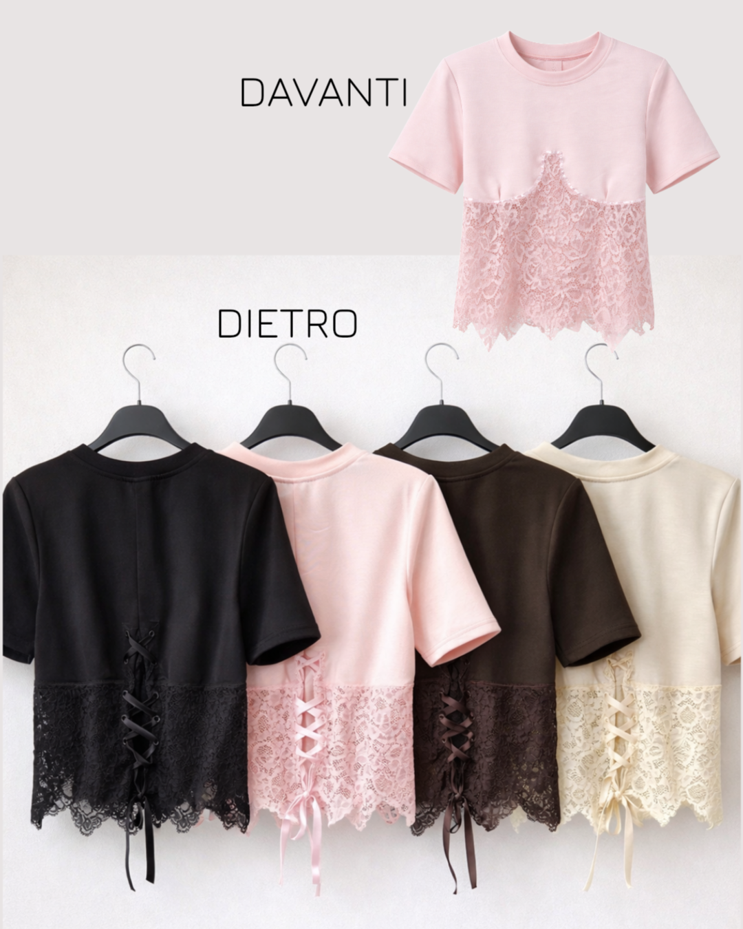 T-Shirt Corsetto con coppe in Pizzo con lacci posteriori