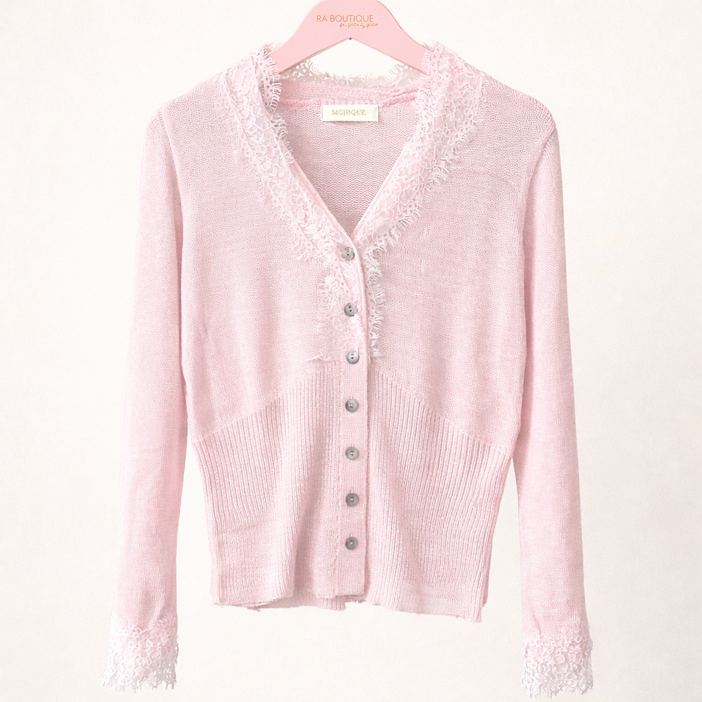 Maglioncino Rosa con Inserti in Pizzo
