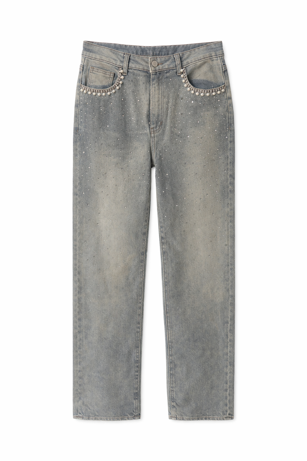 Jeans con Strass e Dettaglio Perle