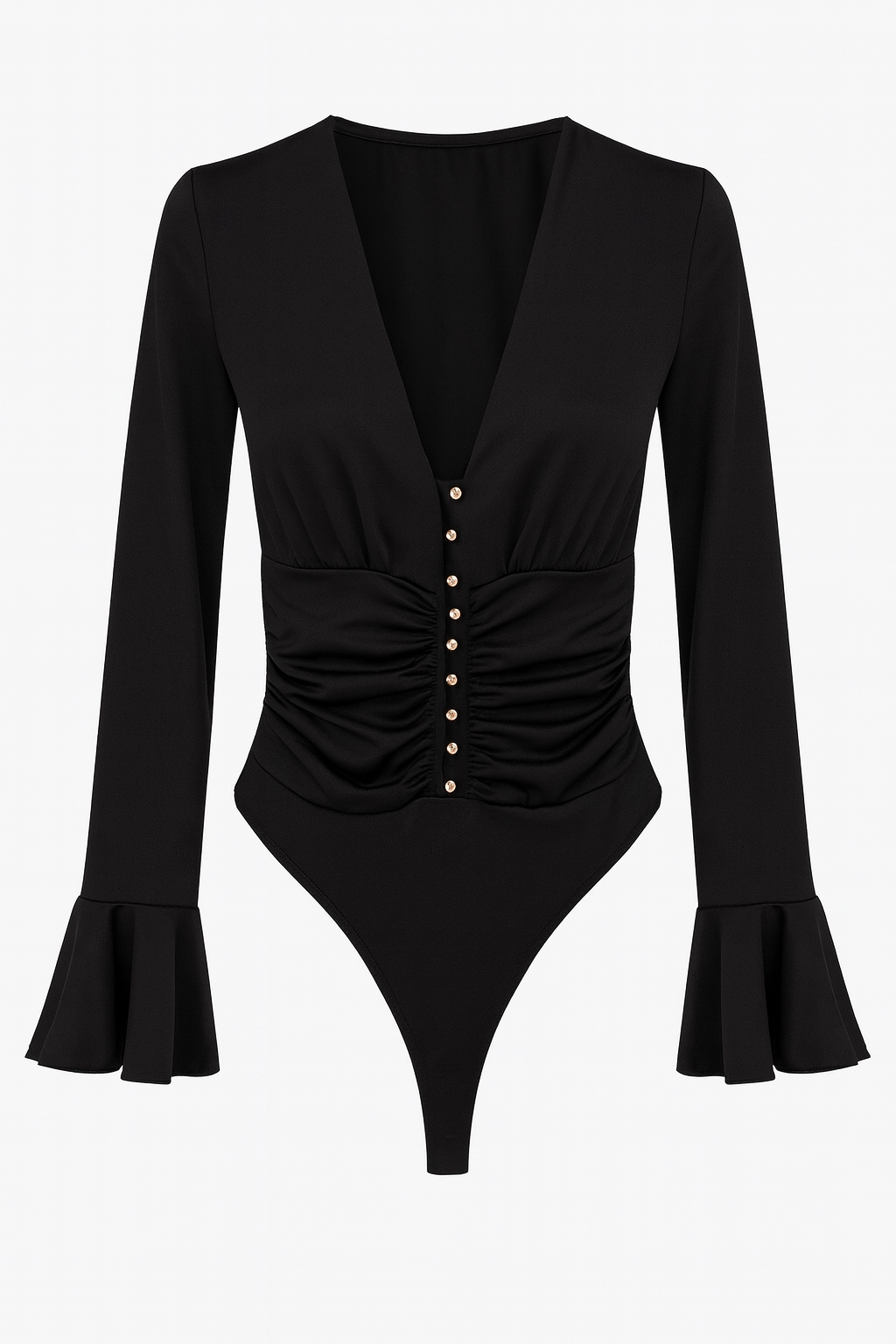 Body con bottoni oro e manica voilant