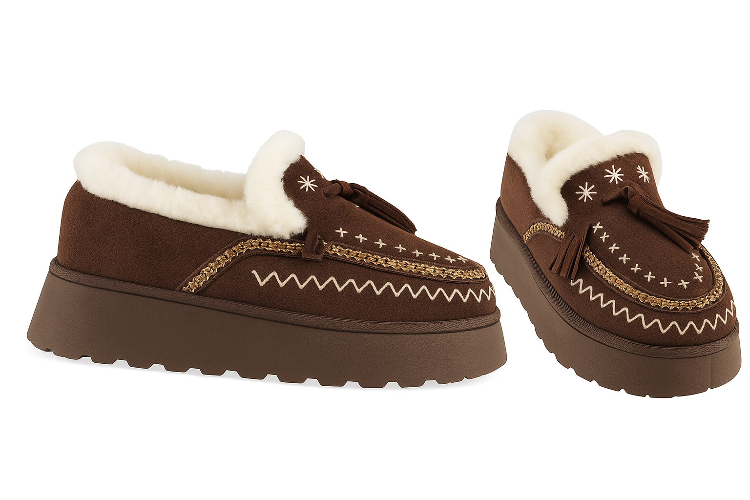 Mocassino Invernale con Zeppa ricamato choco