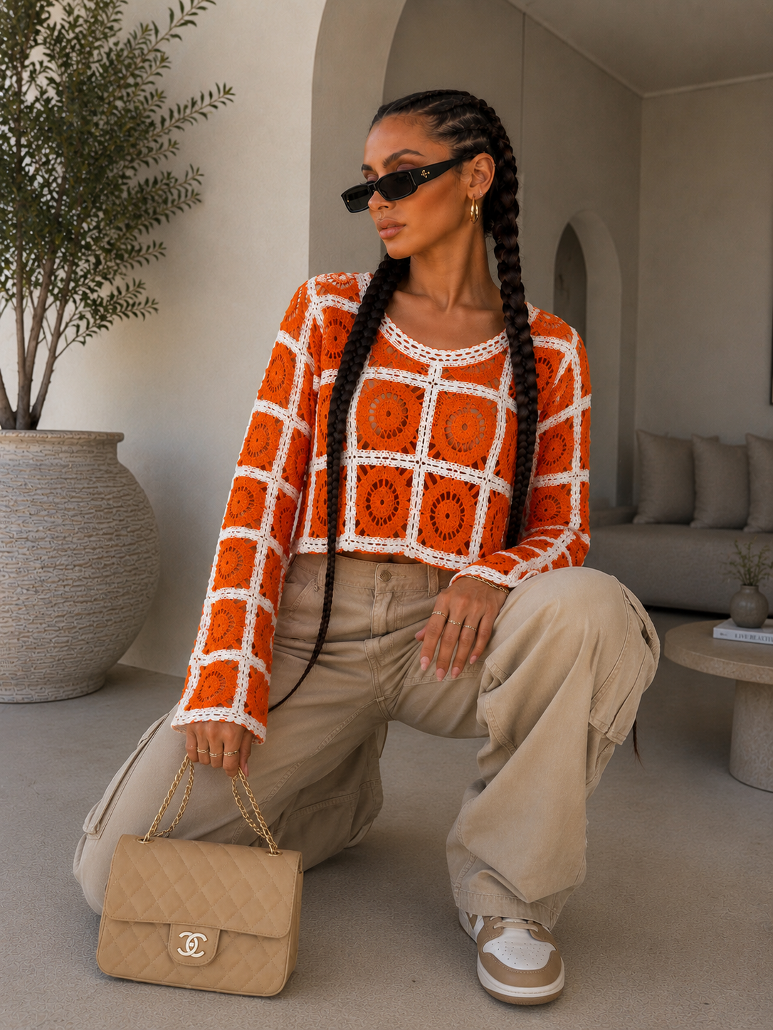 Maglia Crochet Geometrica Color Block