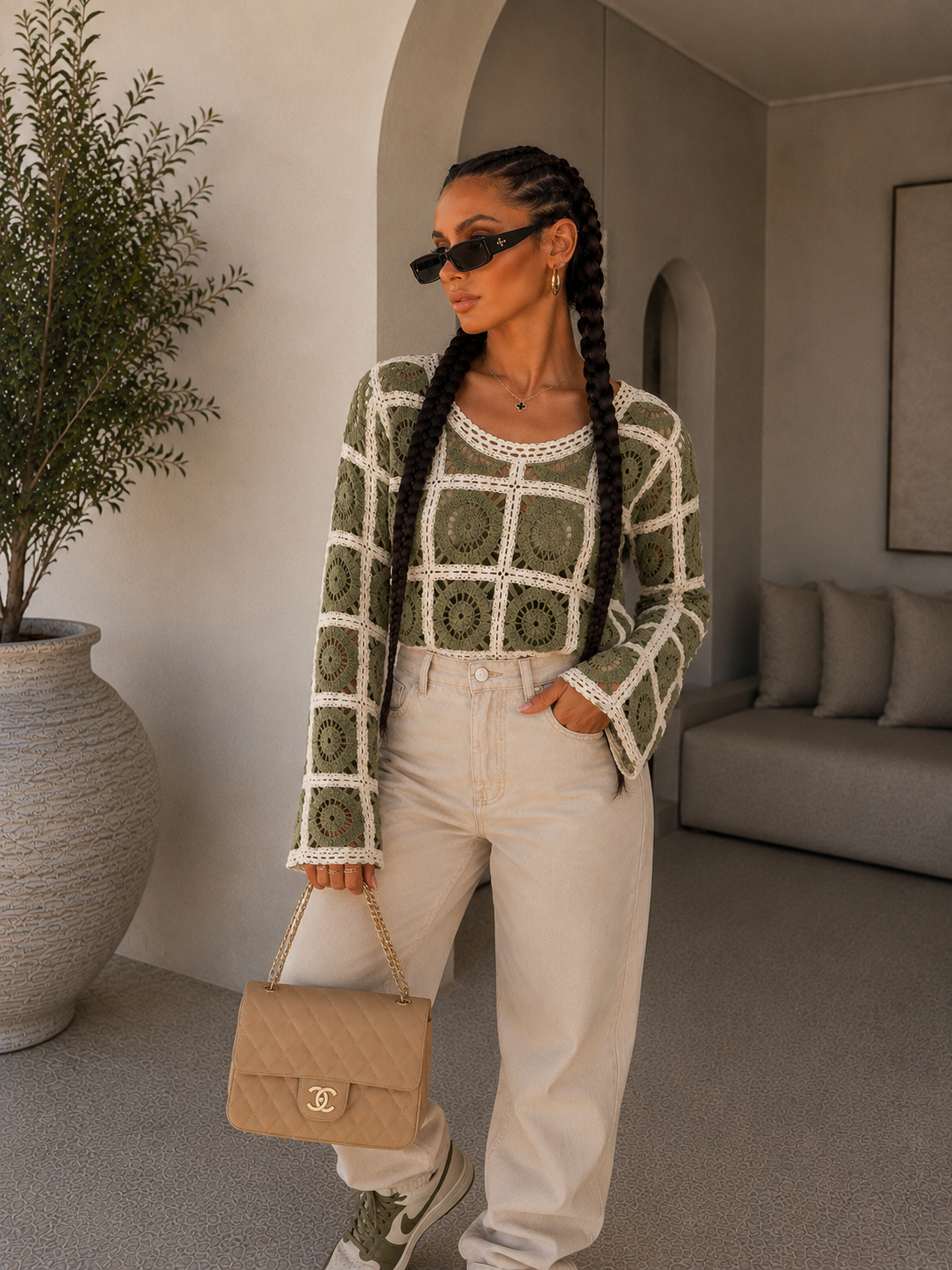 Maglia Crochet Geometrica Color Block