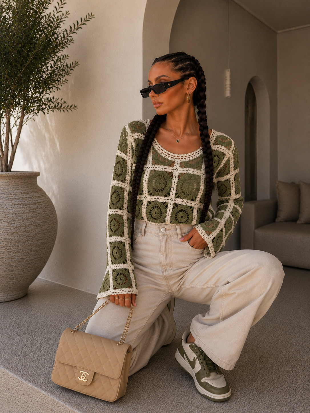 Maglia Crochet Geometrica Color Block